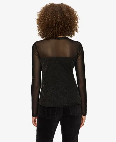 Sanctuary Sparkle Mesh Crewneck Top In Black