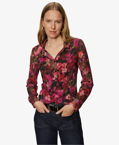 Sanctuary Women's Fitted Mesh Button Down Top In Multi