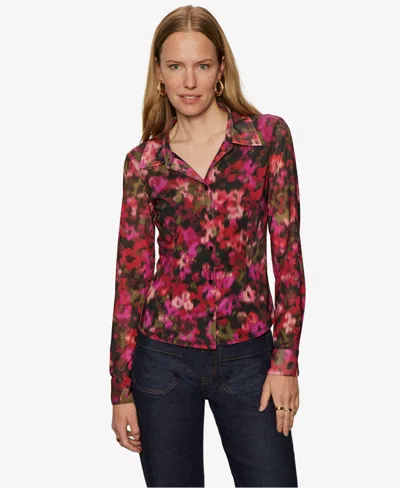 Sanctuary Women's Fitted Mesh Button Down Top In Multi