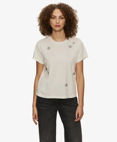 Sanctuary Floral Crystal Embellished Organic Cotton T-shirt In Neutral