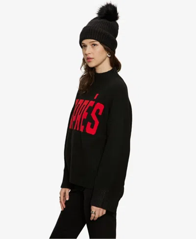 Sanctuary Women's Apres Intarsia High Mock F. Logo Sweater In Black