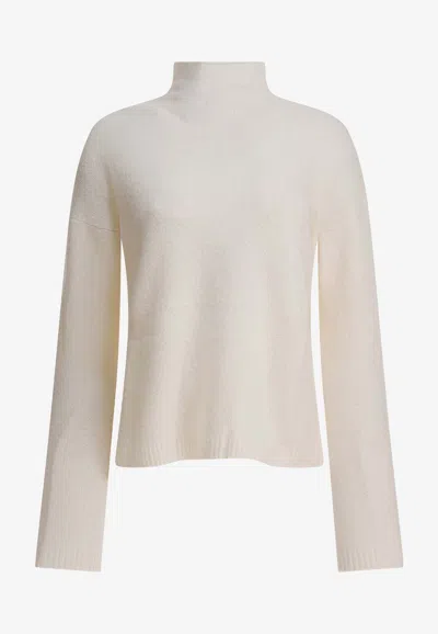 Max Mara Mock Neck Long Sleeve Knit Sweater In White