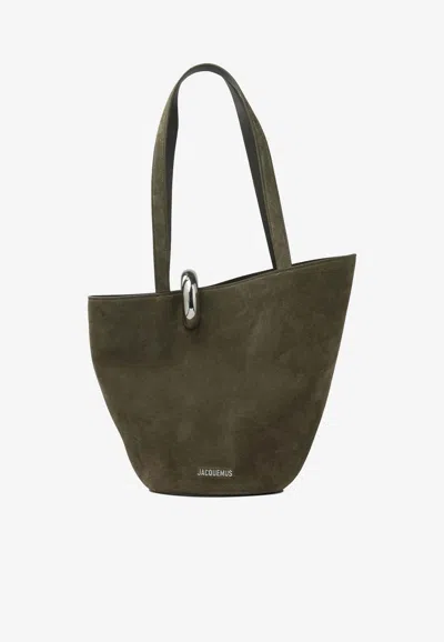 Jacquemus Dual Handle Suede Shoulder Bag In Green