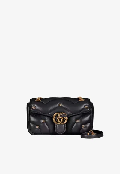 Gucci Small Gg Marmont Leather Shoulder Bag In Black