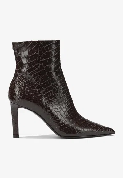Jimmy Choo Croc-embossed Leather Ankle Boots With Pointed Toe In Brown