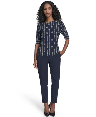 Tommy Hilfiger Women's Rope Knot Short Sleeve Crewneck Top In Multi