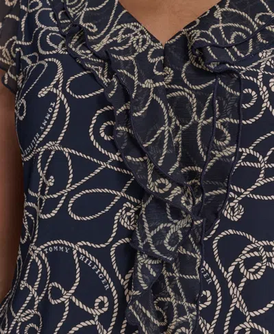 Tommy Hilfiger Women's Sleeveless Mixed Media Rope Print Top In Blue