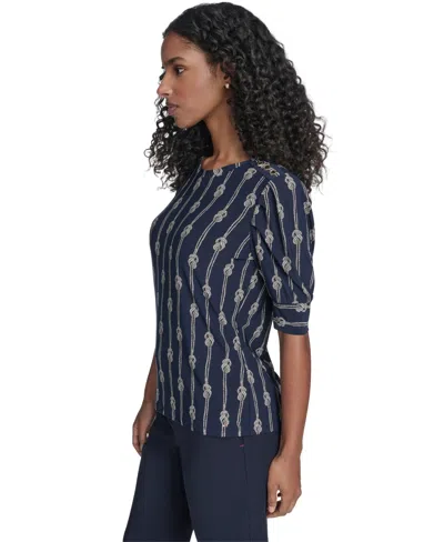 Tommy Hilfiger Women's Rope Knot Short Sleeve Crewneck Top In Multi