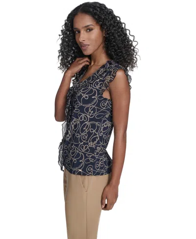 Tommy Hilfiger Women's Sleeveless Mixed Media Rope Print Top In Blue