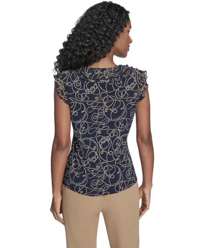 Tommy Hilfiger Women's Sleeveless Mixed Media Rope Print Top In Blue