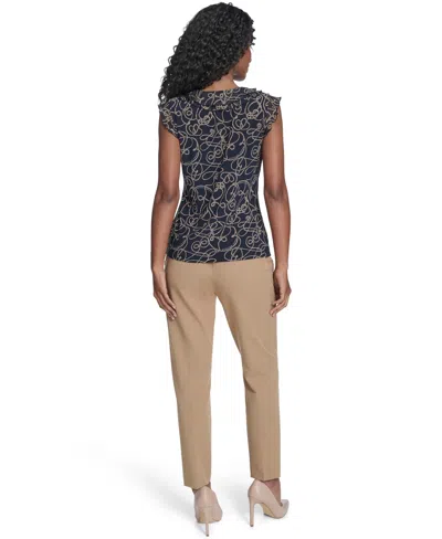 Tommy Hilfiger Women's Sleeveless Mixed Media Rope Print Top In Blue