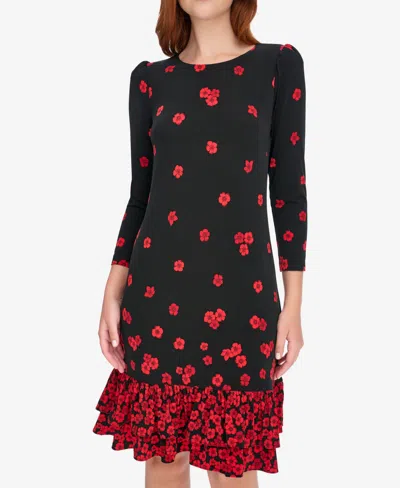 Tommy Hilfiger Petite Placement Print Ruffle Hem Dress In Multi