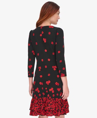 Tommy Hilfiger Petite Placement Print Ruffle Hem Dress In Multi