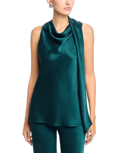 Vince Fluid Satin Scarf Top In Green