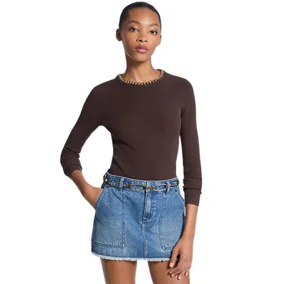Michael Kors Women's Knitwear  - Chain Nk Ls Rib Swtr - Brown In Brown
