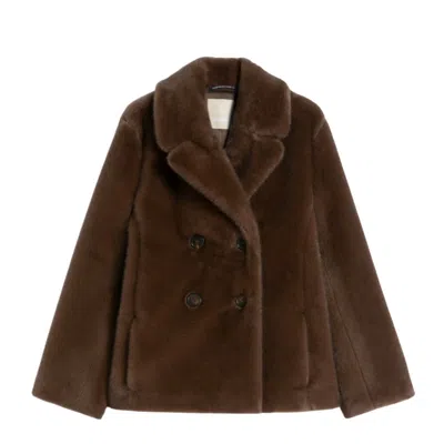 Max Mara Double-breasted Jacket With A Fluffy Texture In Brown