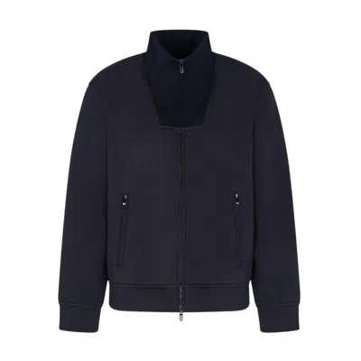 Emporio Armani High Neck Zippered Sweatshirt And Pockets In Black