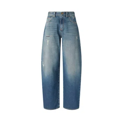 Pinko Blue Jeans With Belt Loops And Distressed Effect In Denim Woman In Blue
