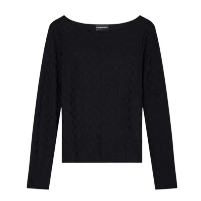 Emporio Armani Geometric Pattern Boat-neck Textured Knit Jumper In Black