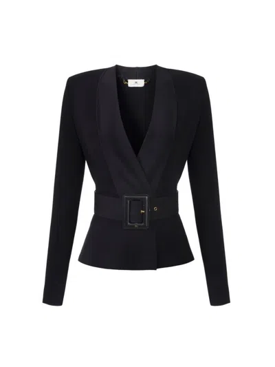 Elisabetta Franchi Giacca In Maglia Con Cintura In Black