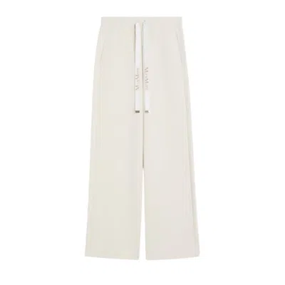 Max Mara Wide-leg Trousers With Drawstring Waist And Side Pockets In White