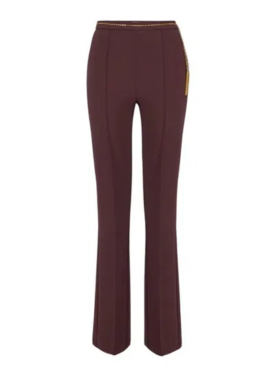 Elisabetta Franchi Crepe Trousers With Jewel Chain In Burgundy