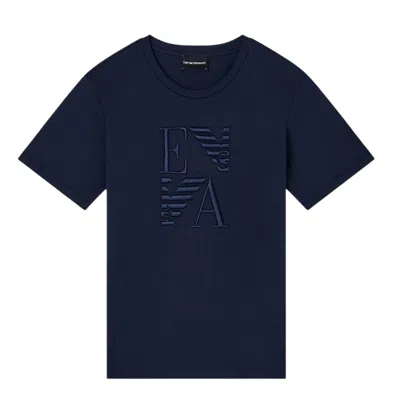 Emporio Armani Rganic Cotton T-shirt With Logo Embroidery In Blue