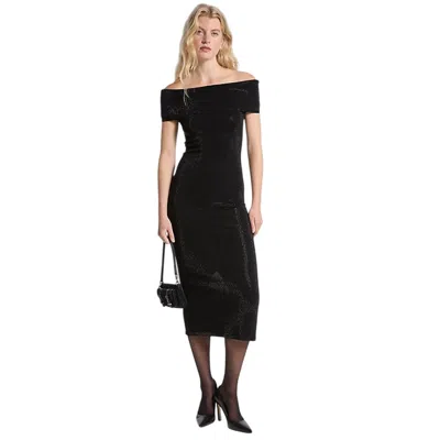 Michael Kors Embellished Stretch Knit Off-the-shoulder Dress In Black