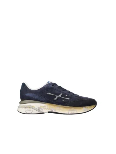 Premiata Navy Blue Suede Sneakers With Gradient Midsole And Logo Detail In Blue