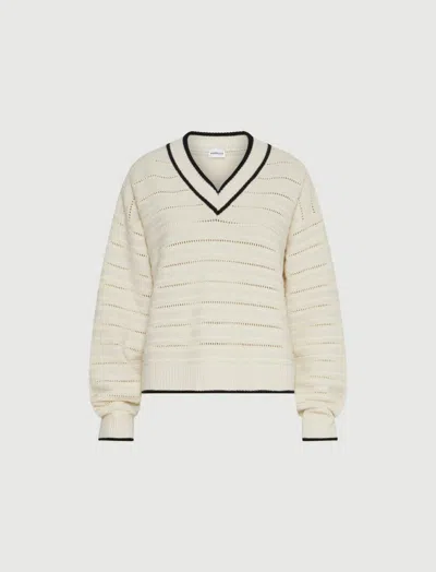 Marella Striped V-neck Sweater In White