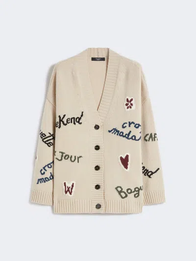 Max Mara Wool Knit Oversized Cardigan In Neutral