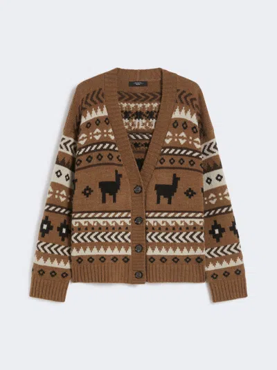 Max Mara Wool And Alpaca Jacquard Cardigan In Brown