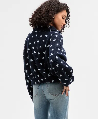 Hippie Rose Juniors' Printed Zip-up Sherpa Jacket In Blue