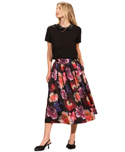 Isaac Mizrahi Women's Embellished Peter Pan Collar T-shirt In Black