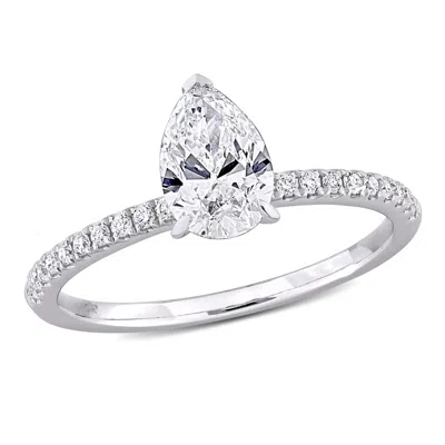 Created Forever 1 1/6ct Tdw Pear Shape Lab-created Diamond And Tsavorite Accent Engagement Ring In 1 In Silver