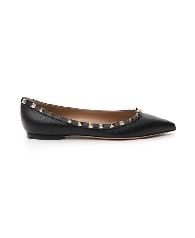 Valentino Rockstud Leather Ballet Flats In Black