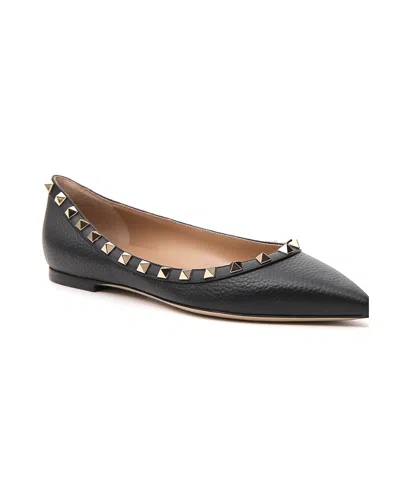 Valentino Rockstud Leather Ballet Flats In Black
