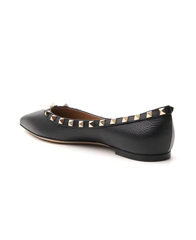 Valentino Rockstud Leather Ballet Flats In Black