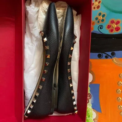 Valentino Rockstud Leather Ballet Flats In Black