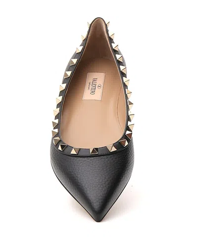 Valentino Rockstud Leather Ballet Flats In Black