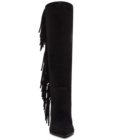 Madden Girl Women's Shakke Knee-high Fringe Dress Boots In Black