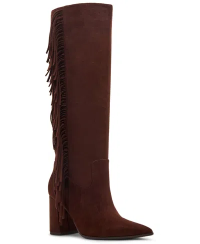 Madden Girl Women's Shakke Knee-high Fringe Dress Boots In Brown
