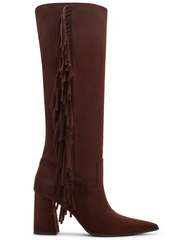 Madden Girl Women's Shakke Knee-high Fringe Dress Boots In Brown