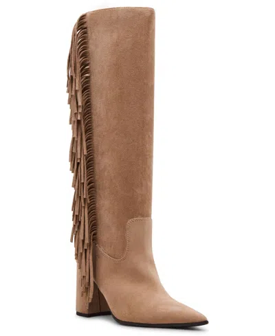 Madden Girl Women's Shakke Knee-high Fringe Dress Boots In Brown