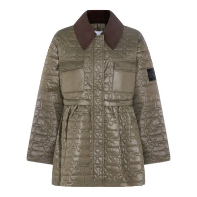 Ganni Women Shiny Quilt Midi Jacket In Brown