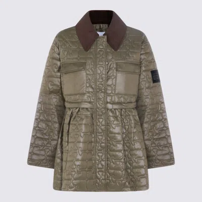 Ganni Women Shiny Quilt Midi Jacket In Brown