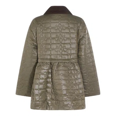 Ganni Women Shiny Quilt Midi Jacket In Brown