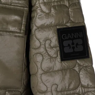 Ganni Women Shiny Quilt Midi Jacket In Brown