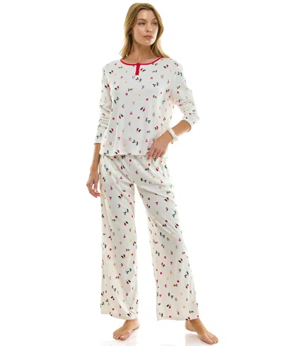 Roudelain Women's 2-piece Printed Long-sleeve Top And Pants Set In White