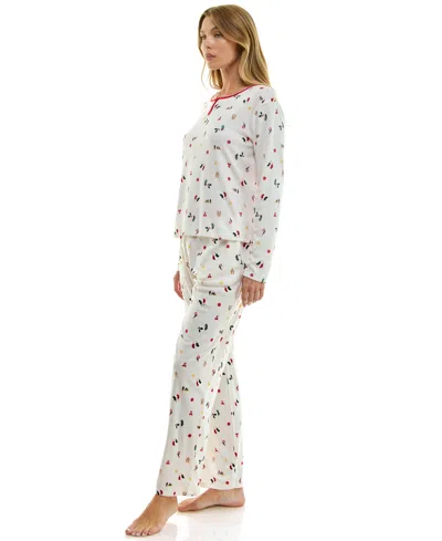 Roudelain Women's 2-piece Printed Long-sleeve Top And Pants Set In White